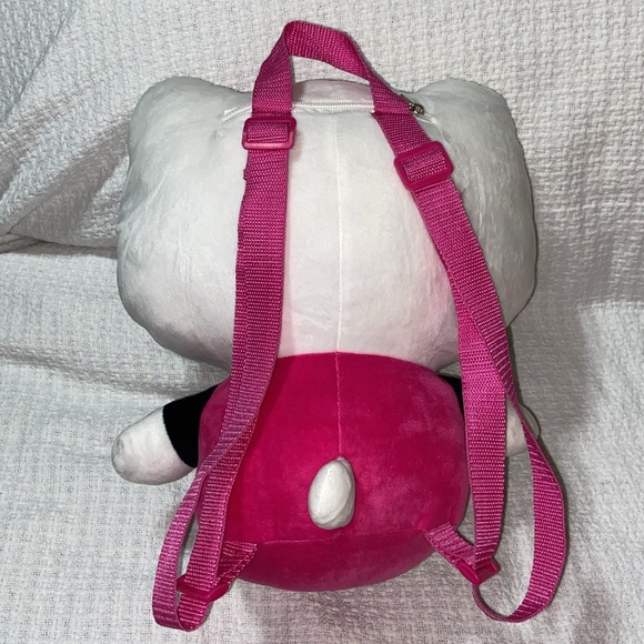 Nwot Hello Kitty Soft Plush Backpack Web Straps Pink White Zip Pocket - Picture 7 of 12